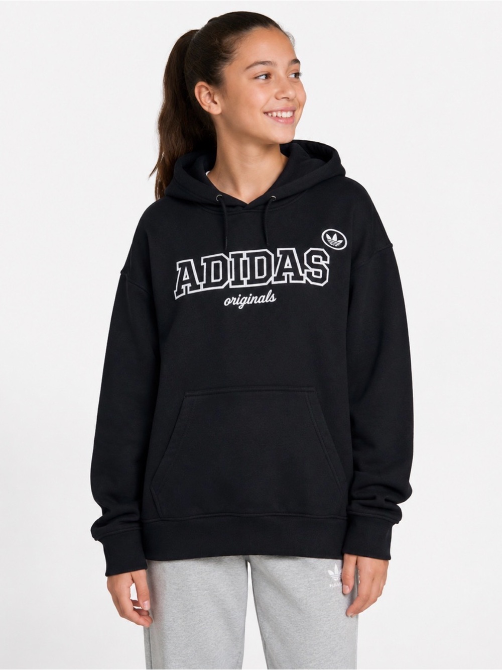 Adidas Originals Collegiate Hoodie Youth XL Black Logo Pullover Sweatshirt